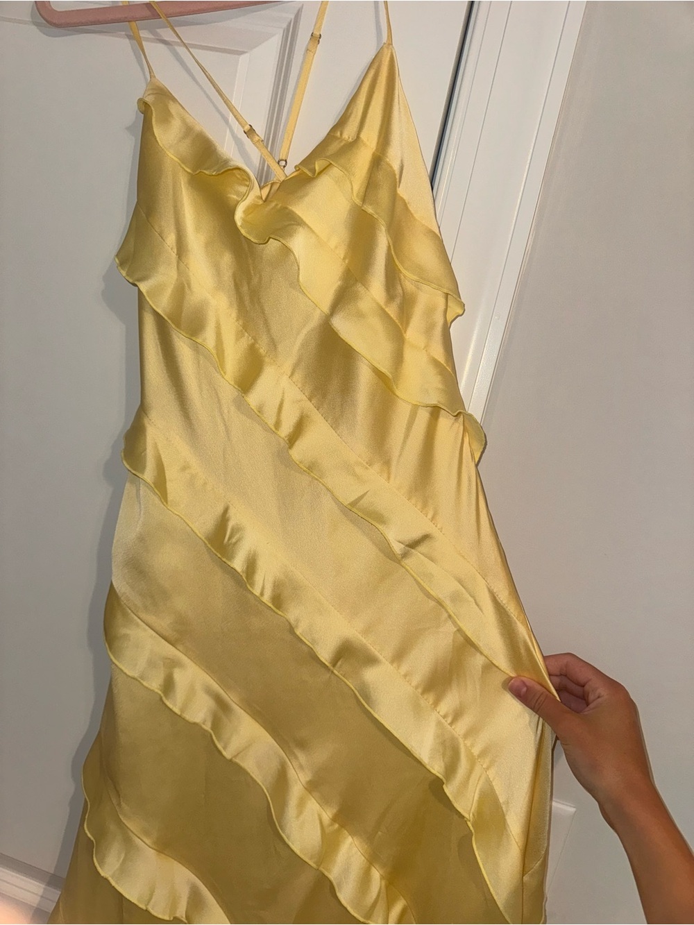 Yellow Satin Ruffle Slip Dress